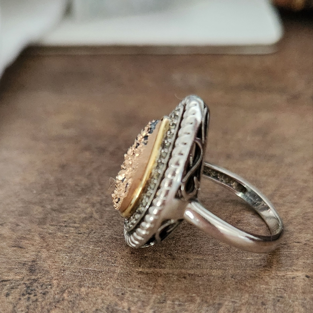 Gold and Sterling Silver Druzy Teardrop Ring Size 6 - Picture 4 of 4